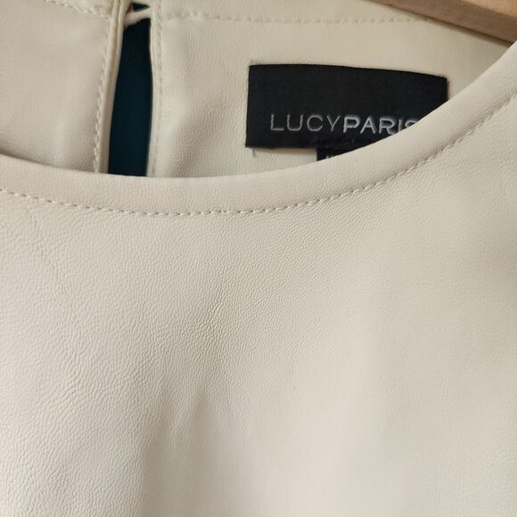 $129 Lucy Paris Women White Faux Leather Short-Sleeve Blouse Top T-Shirt Size XS - Picture 8 of 16
